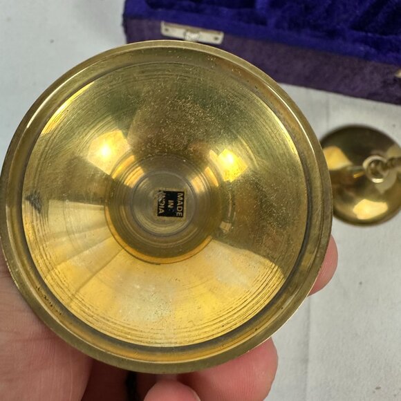 Brass Goblet Set Of 2 In Velvet Box Made In India Vintage Style Elegant Design - Picture 4 of 8